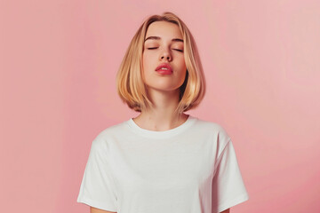 portrait of a woman on pink background generative ai