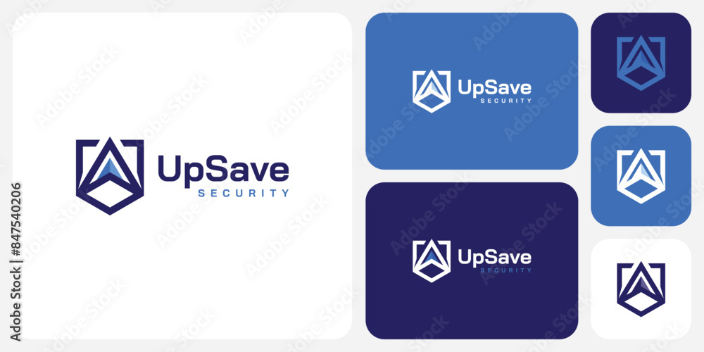 Poster paper airplane shield and arrow shape vector logo design with modern, simple, clean and abstract sty