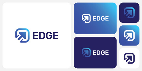 Rectangle shape arrow corner vector logo design with modern, simple, clean and abstract style.