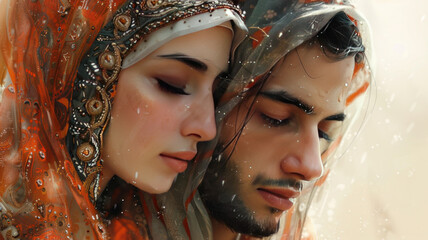 beautiful Muslim couple praying.generative ai