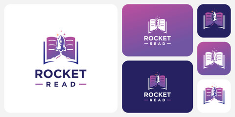 Launching book rocket vector logo design with modern, simple, clean and abstract style.