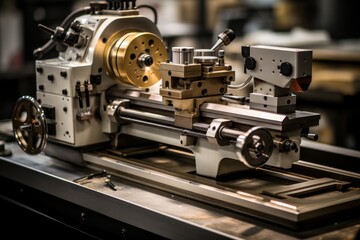 Close-up view of vintage 1980s lathe tool in industrial setting, metalworking equipment concept