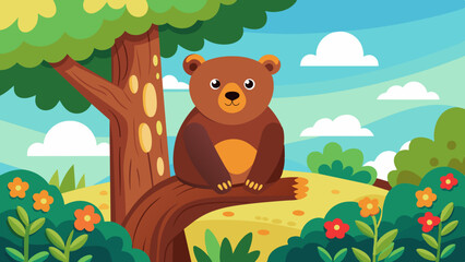 bear on a tree in summer vector illustration