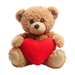 cute teddy holding heart isolated on transparent background, PNG
