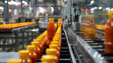 Obraz premium Robotic production line making salsa sauce, cutting-edge factory with a focus on Latin American flavors, pristine and secure setup