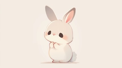 Fototapeta premium A charming cartoon character a light gray bunny pops against a crisp white background