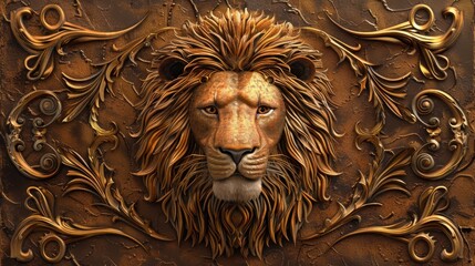 3d wooden lion head wallpaper