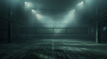 Empty Indoor Tennis Court With Fog and Spotlights