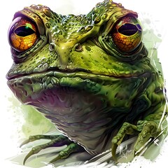 green frog isolated on white, Illustration of a frog sitting on a tree stump in the water generative ai
