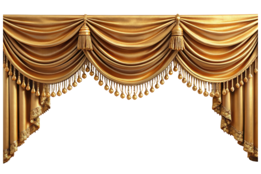 golden realistic luxury curtain cornice decor isolated on transparent background