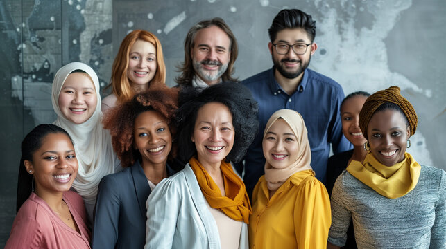 Diverse Group of Multiethnic Corporate Executives Smiling and Happy in Modern Office Workplace Promoting Inclusivity and Collaboration