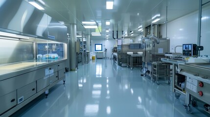 Fototapeta premium Robotic mayonnaise sauce production in a state-of-the-art factory, immaculate cleanliness, advanced technology ensuring quality and safety