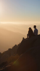 女性, 男性, 人々, 後ろ姿, 登山, 登山家, 山, 登頂, 頂上, トップ, 成功, 自由, 夕焼け, 日の出, woman, man, people, back, climb, mountain, climber, mountaineer, summit, top, success, freedom, sunset, sunrise