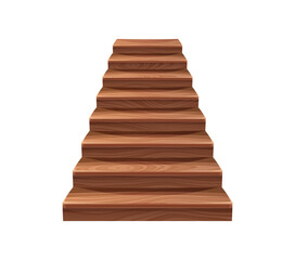 Cartoon wooden stairs or staircase, house stairway with wood step planks, vector ladder. Wooden stairs with lumber tile steps, stairway to vault or cellar and floor up for game level staircase
