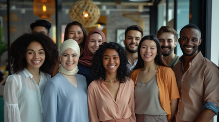 Diverse Group of Multiethnic Corporate Executives Smiling and Happy in Modern Office Workplace Promoting Inclusivity and Collaboration