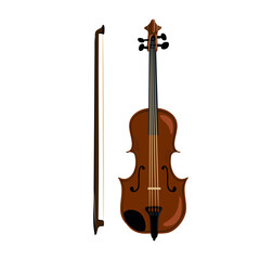 Fototapeta premium violin and bow, vector drawing musical instrument isolated at white background, hand drawn illustration