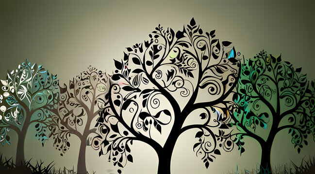 Background Illustration a whimsical tree theme