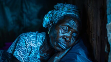 African old woman struggling to sleep at night