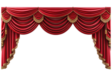 red realistic luxury curtain decor isolated on transparent background