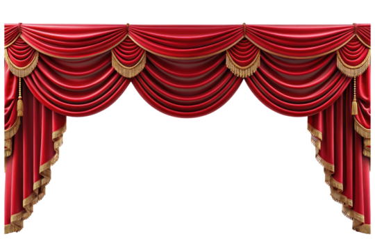 red realistic luxury curtain decor isolated on transparent background