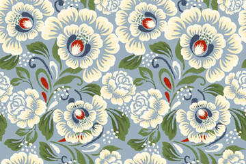 Seamless flowers pattern on blue background vector illustration.