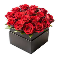 red roses in a black colored box isolated on transparent background