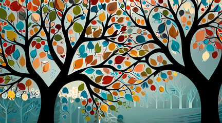 Fototapeta premium Background Illustration a whimsical tree theme