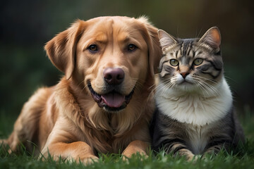 A portrait of a dog and cat showing friendliness