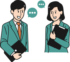 ビジネスパーソンの男性と女性が会話をしている