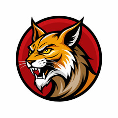 bobcat logo angry side view with oval white ba vector illustration