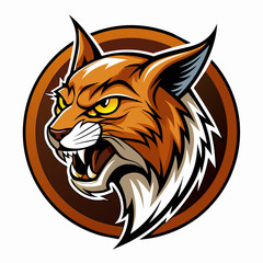 bobcat logo angry side view with oval white ba vector illustration