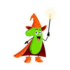 Naklejka premium Cartoon math number one Halloween wizard, witch and mage character. Isolated vector numeric 1 whimsical personage wielding a wand, combines playful charm with educational magic with a mischievous grin