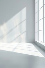 Fototapeta premium Minimalistic white room with sunlight through window for product presentation