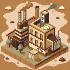 Naklejka premium Green Hydrogen H2 Future Energy Power Plant Outline: Silhouette of Industrial Factories and Power Plants AI Generative