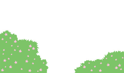 ピンクの花と草の背景イラストフレーム