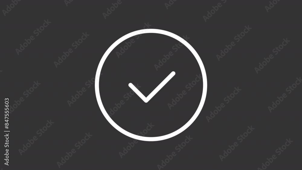 Poster time clock white line animation. chronometer animated icon. approved checkmark showing up. success c