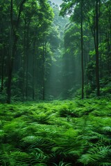 Obraz premium Tropical green forest with ferns