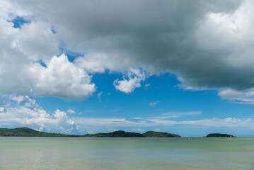 Blue sea white beach turquoise ocean wave coastal in tropical paradise landscape. Beautiful scene seascape marine coastline destinations. Tropical beautiful blue ocean lagoon lake travel summer time.