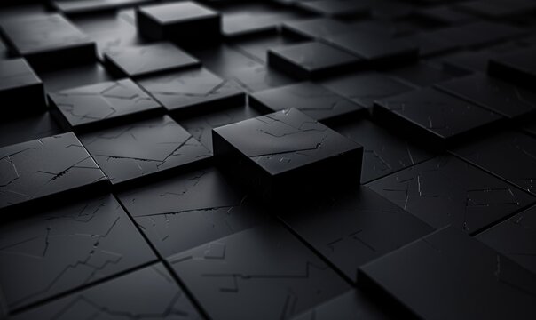 3D abstract background featuring sleek black technology elements, high contrast and modern design, no text or branding