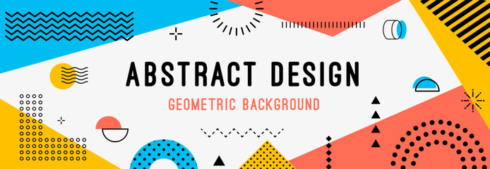 80s 90s memphis banner. Vector retro modern abstract geometric background, horizontal card or header with bold colors and playful patterns, dynamic visual compositions with retro-futuristic flair