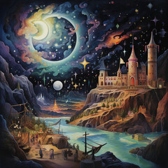 A supermoon beautiful place many clouds in the generative sky anime Imaginary Horizons
