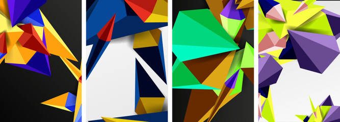 Triangle abstract concepts poster set with geometric minimal designs