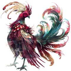 colorful rooster isolated on white background generative ai