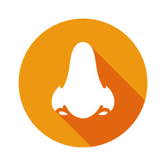 Nose flat icon design, human nose vector image, sense of smell illustration, yellow orange circle icon, flat design with long shadow