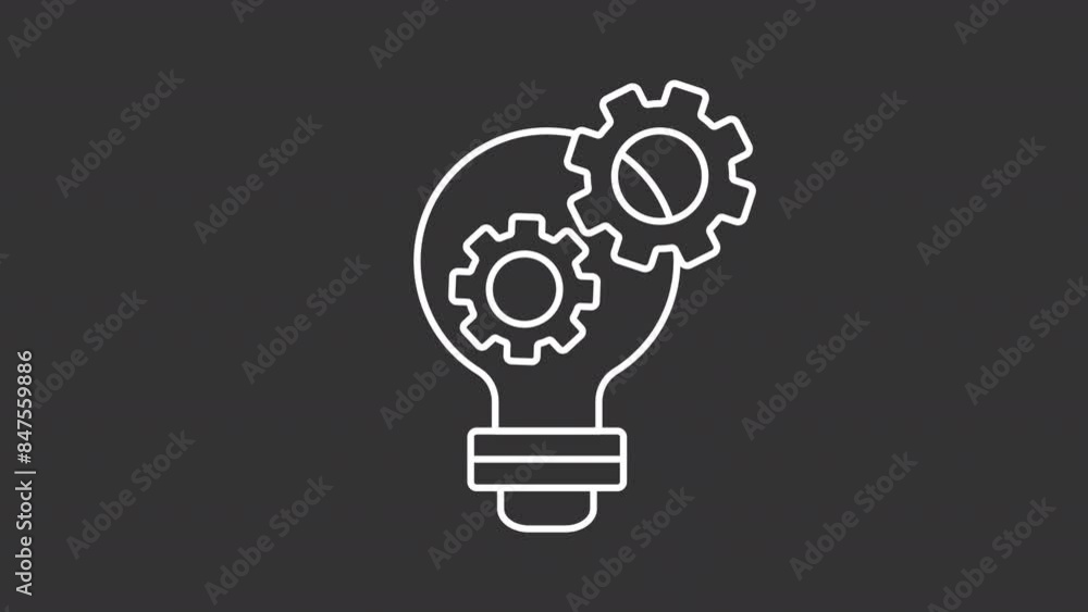 Poster lightbulb idea white line animation. inspiration animated icon. innovation processing, gears rotatin