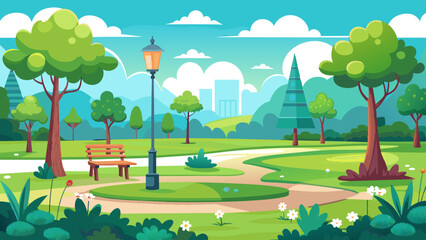 green lawn in the park in summer silhouette illustration