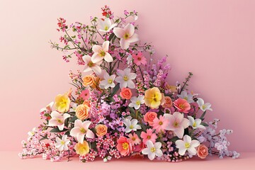 Spring Flower Bouquet on Pink Background.