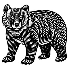 hand drawn bear in a minimal linocut style slim silhouette illustration