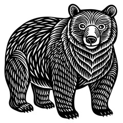 hand drawn bear in a minimal linocut style slim silhouette illustration