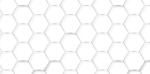 Naklejka premium Abstract background with hexagons. Geometric hexagon polygonal pattern background vector. seamless bright white abstract honeycomb grid 3d cell tile technology texture backdrop concept.